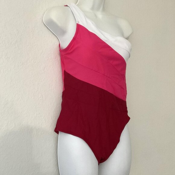 NEW ONE SHOULDER COLORBLOCK  BRAZILLIAN ONE PIECE SWIMSUIT - Picture 4 of 10